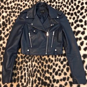 Navy Faux Leather Jacket